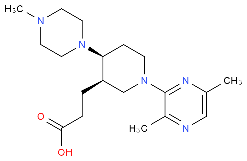 3-[(3R*,4S*)-1-(3,6-dimethylpyrazin-2-yl)-4-(4-methylpiperazin-1-yl)piperidin-3-yl]propanoic acid_分子结构_CAS_)