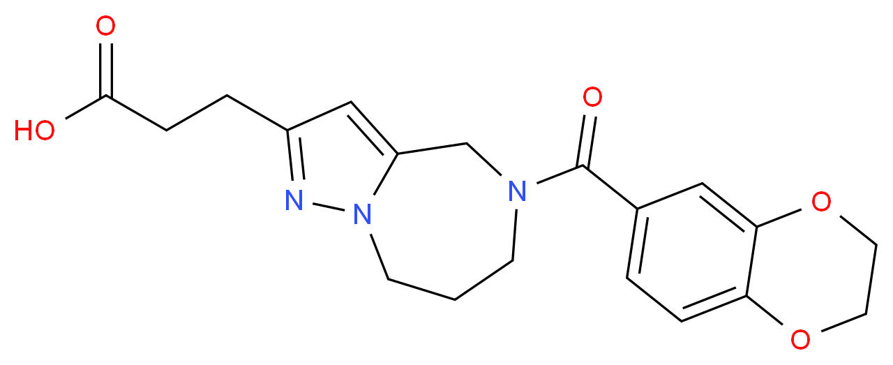 3-[5-(2,3-dihydro-1,4-benzodioxin-6-ylcarbonyl)-5,6,7,8-tetrahydro-4H-pyrazolo[1,5-a][1,4]diazepin-2-yl]propanoic acid_分子结构_CAS_)