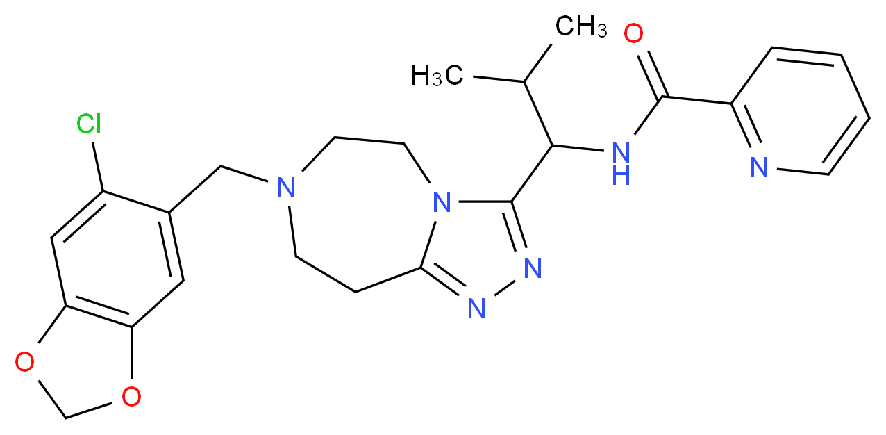 N-(1-{7-[(6-chloro-1,3-benzodioxol-5-yl)methyl]-6,7,8,9-tetrahydro-5H-[1,2,4]triazolo[4,3-d][1,4]diazepin-3-yl}-2-methylpropyl)-2-pyridinecarboxamide_分子结构_CAS_)