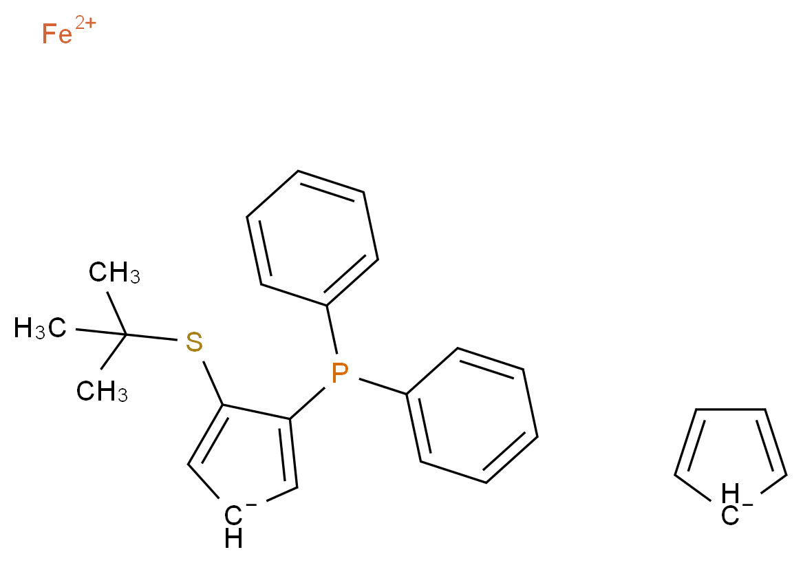 λ<sup>2</sup>-iron(2+) ion 3-(tert-butylsulfanyl)-4-(diphenylphosphanyl)cyclopenta-2,4-dien-1-ide cyclopenta-2,4-dien-1-ide_分子结构_CAS_503859-61-8