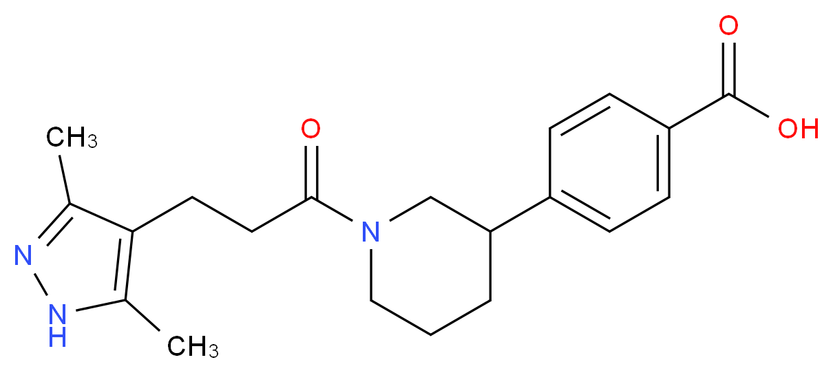 4-{1-[3-(3,5-dimethyl-1H-pyrazol-4-yl)propanoyl]piperidin-3-yl}benzoic acid_分子结构_CAS_)
