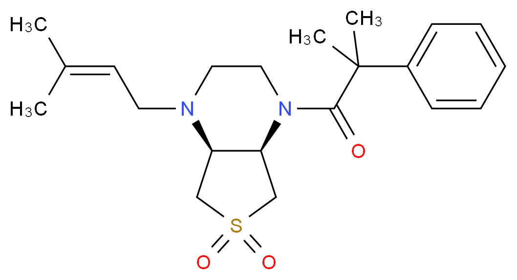 (4aR*,7aS*)-1-(3-methyl-2-buten-1-yl)-4-(2-methyl-2-phenylpropanoyl)octahydrothieno[3,4-b]pyrazine 6,6-dioxide_分子结构_CAS_)