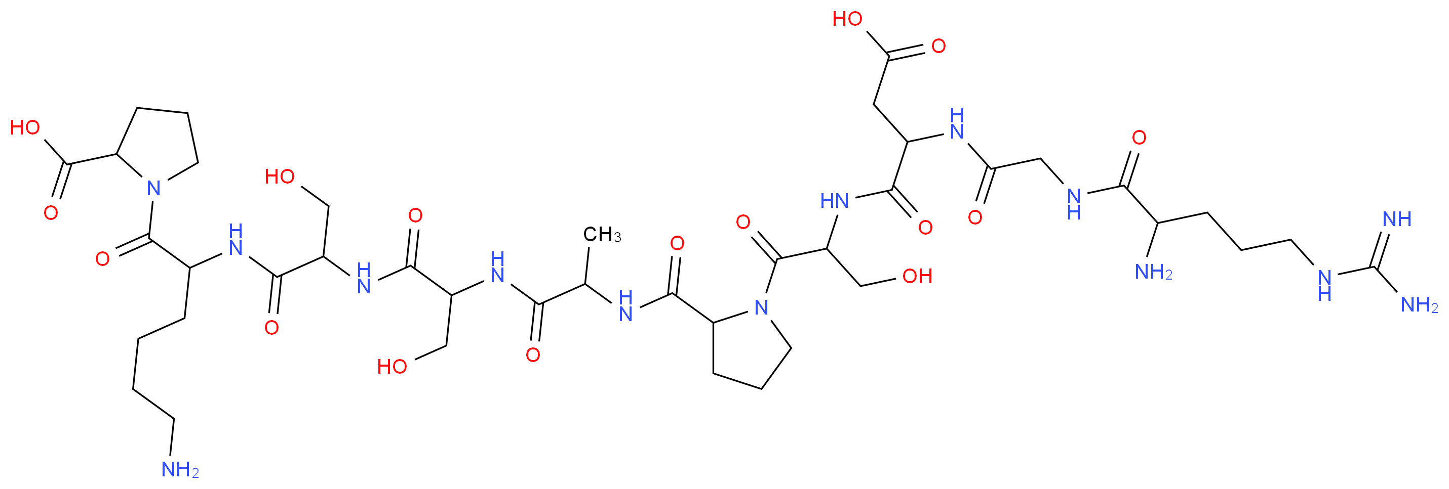 1-(6-amino-2-{2-[2-(2-{[1-(2-{2-[2-(2-amino-5-carbamimidamidopentanamido)acetamido]-3-carboxypropanamido}-3-hydroxypropanoyl)pyrrolidin-2-yl]formamido}propanamido)-3-hydroxypropanamido]-3-hydroxypropanamido}hexanoyl)pyrrolidine-2-carboxylic acid_分子结构_CAS_91575-25-6