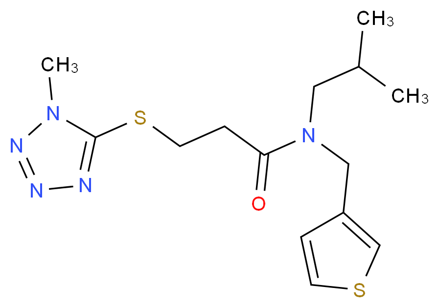 N-isobutyl-3-[(1-methyl-1H-tetrazol-5-yl)thio]-N-(3-thienylmethyl)propanamide_分子结构_CAS_)