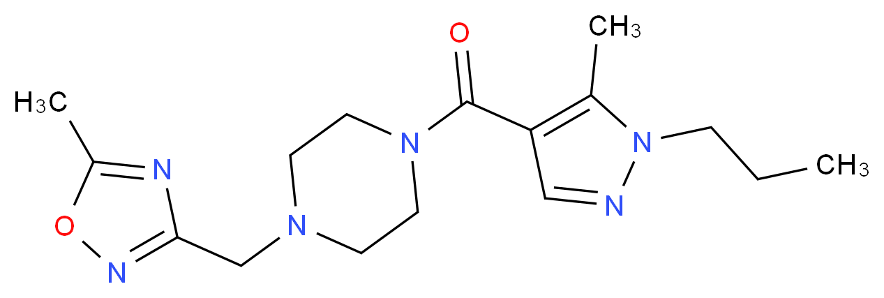1-[(5-methyl-1,2,4-oxadiazol-3-yl)methyl]-4-[(5-methyl-1-propyl-1H-pyrazol-4-yl)carbonyl]piperazine_分子结构_CAS_)