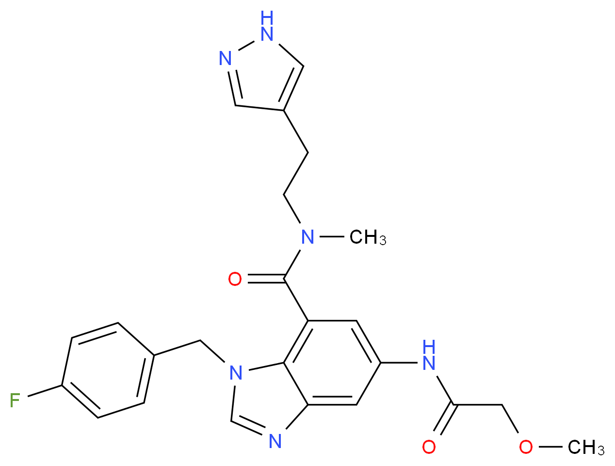1-(4-fluorobenzyl)-5-[(methoxyacetyl)amino]-N-methyl-N-[2-(1H-pyrazol-4-yl)ethyl]-1H-benzimidazole-7-carboxamide_分子结构_CAS_)