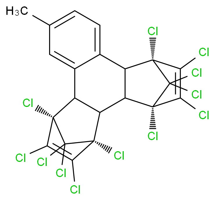 (1S,4R,7S,16R)-1,4,5,6,7,16,17,18,19,19,20,20-dodecachloro-11-methylhexacyclo[14.2.1.1<sup>4</sup>,<sup>7</sup>.0<sup>2</sup>,<sup>1</sup><sup>5</sup>.0<sup>3</sup>,<sup>8</sup>.0<sup>9</sup>,<sup>1</sup><sup>4</sup>]icosa-5,9,11,13,17-pentaene_分子结构_CAS_4605-91-8