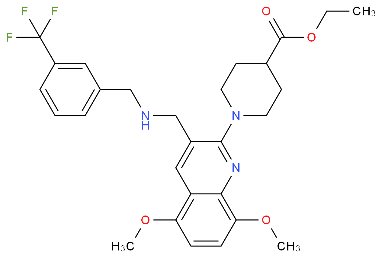 ethyl 1-[5,8-dimethoxy-3-({[3-(trifluoromethyl)benzyl]amino}methyl)-2-quinolinyl]-4-piperidinecarboxylate_分子结构_CAS_)