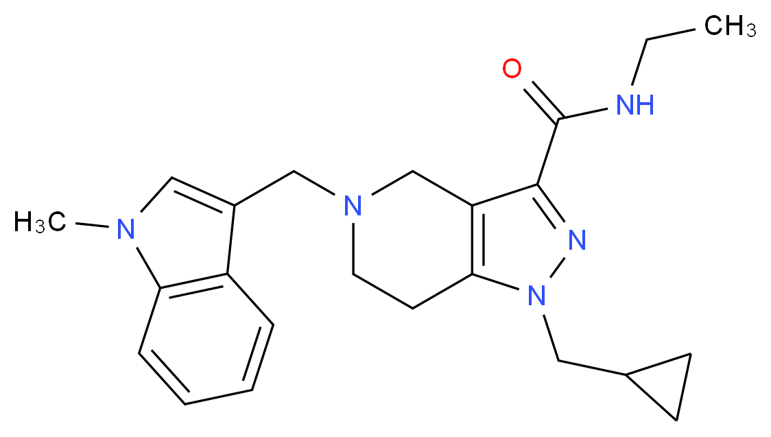 1-(cyclopropylmethyl)-N-ethyl-5-[(1-methyl-1H-indol-3-yl)methyl]-4,5,6,7-tetrahydro-1H-pyrazolo[4,3-c]pyridine-3-carboxamide_分子结构_CAS_)