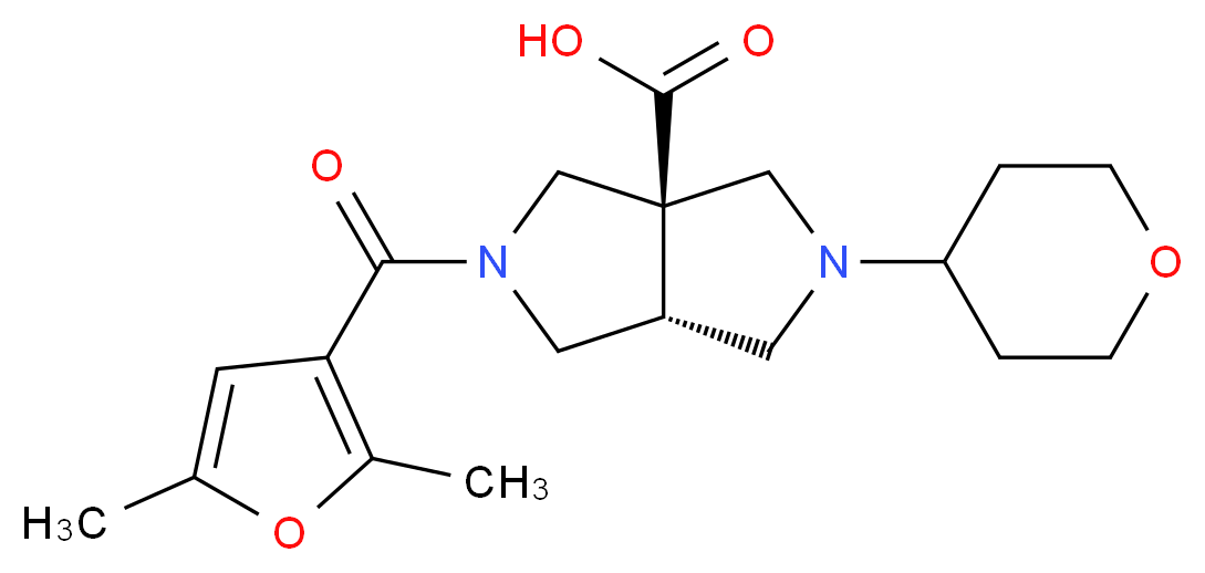 (3aR*,6aR*)-2-(2,5-dimethyl-3-furoyl)-5-(tetrahydro-2H-pyran-4-yl)hexahydropyrrolo[3,4-c]pyrrole-3a(1H)-carboxylic acid_分子结构_CAS_)