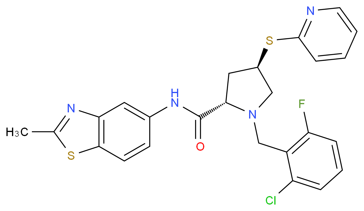 (4R)-1-(2-chloro-6-fluorobenzyl)-N-(2-methyl-1,3-benzothiazol-5-yl)-4-(2-pyridinylthio)-L-prolinamide_分子结构_CAS_)
