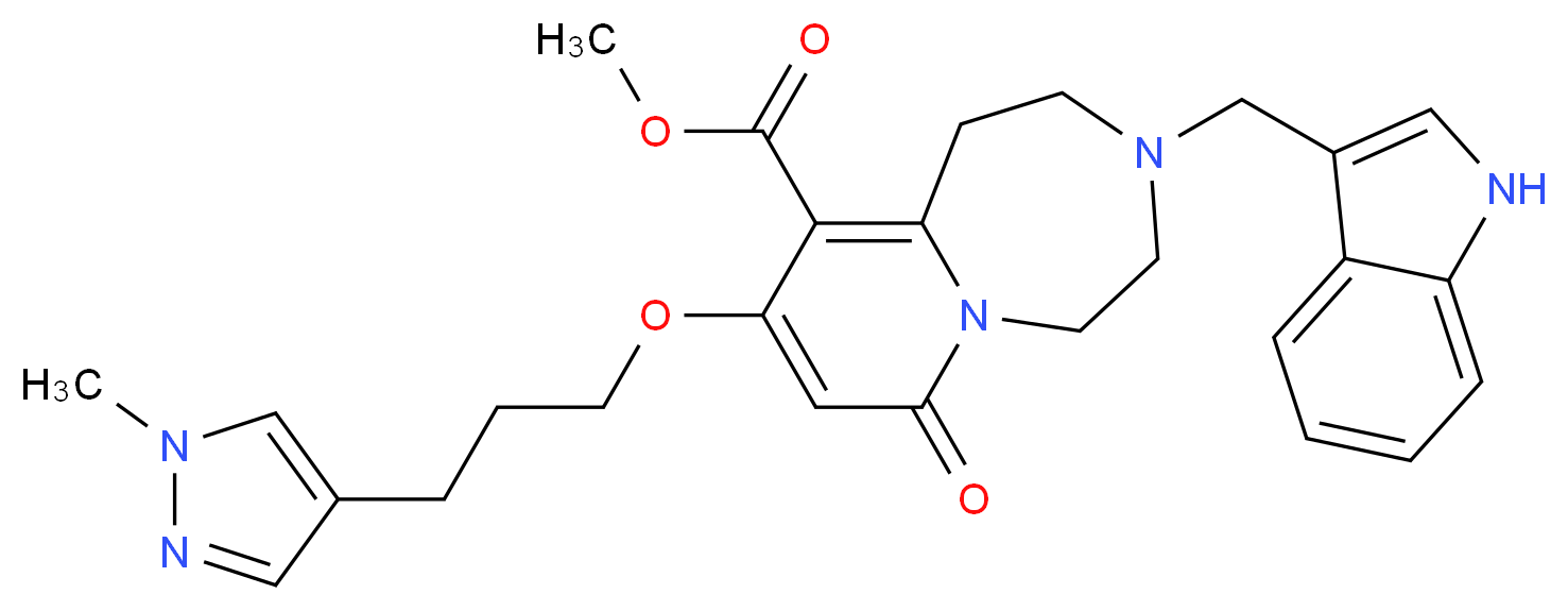 methyl 3-(1H-indol-3-ylmethyl)-9-[3-(1-methyl-1H-pyrazol-4-yl)propoxy]-7-oxo-1,2,3,4,5,7-hexahydropyrido[1,2-d][1,4]diazepine-10-carboxylate_分子结构_CAS_)