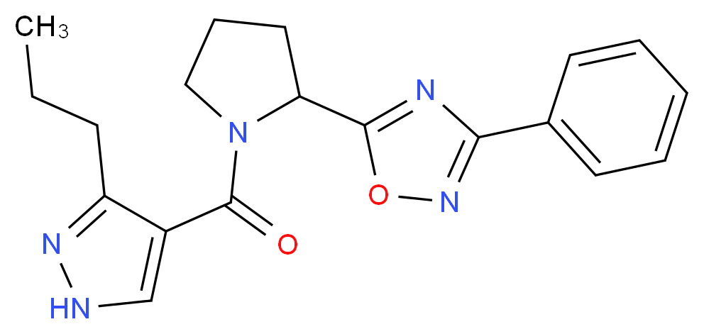 3-phenyl-5-{1-[(3-propyl-1H-pyrazol-4-yl)carbonyl]-2-pyrrolidinyl}-1,2,4-oxadiazole_分子结构_CAS_)
