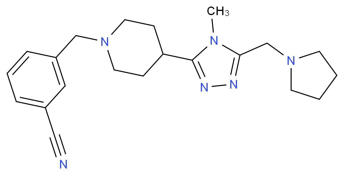 3-({4-[4-methyl-5-(pyrrolidin-1-ylmethyl)-4H-1,2,4-triazol-3-yl]piperidin-1-yl}methyl)benzonitrile_分子结构_CAS_)