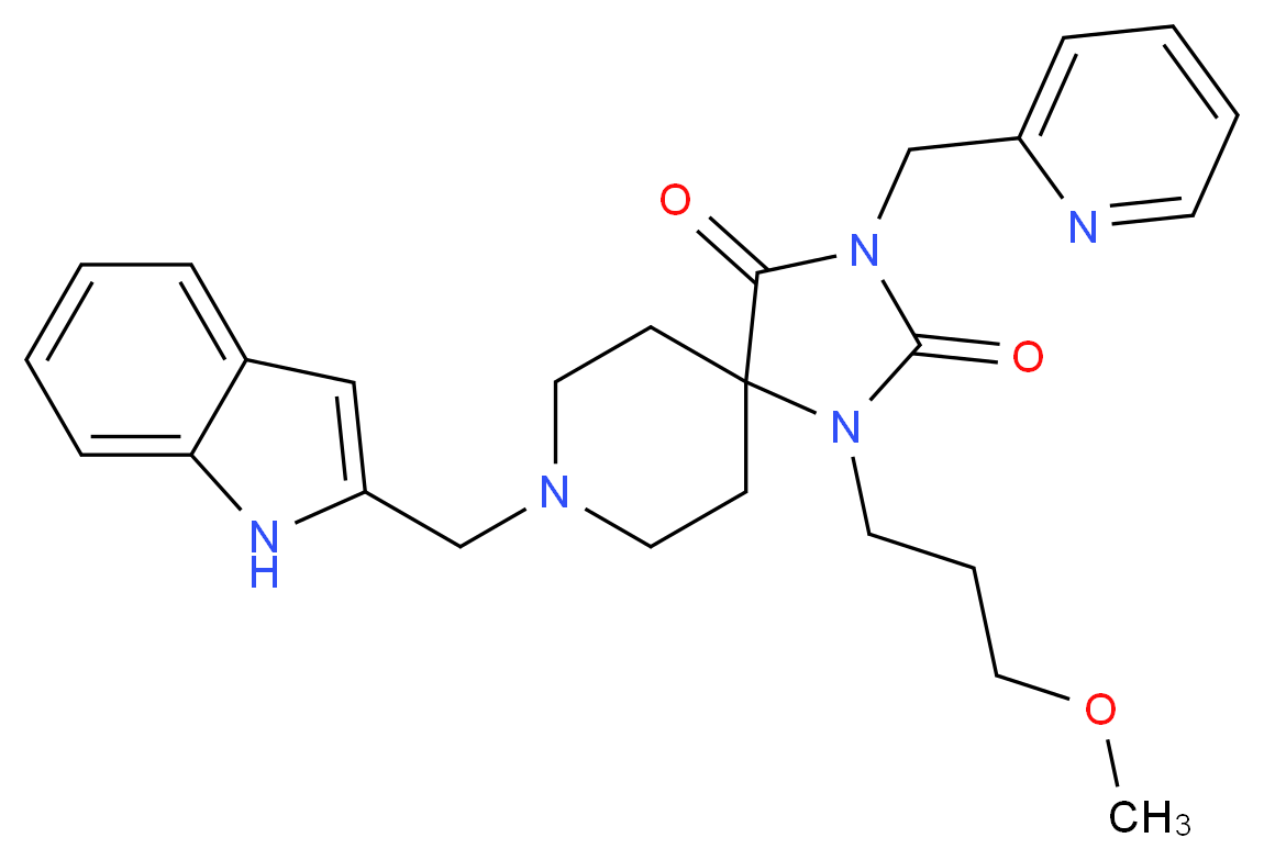 8-(1H-indol-2-ylmethyl)-1-(3-methoxypropyl)-3-(2-pyridinylmethyl)-1,3,8-triazaspiro[4.5]decane-2,4-dione_分子结构_CAS_)