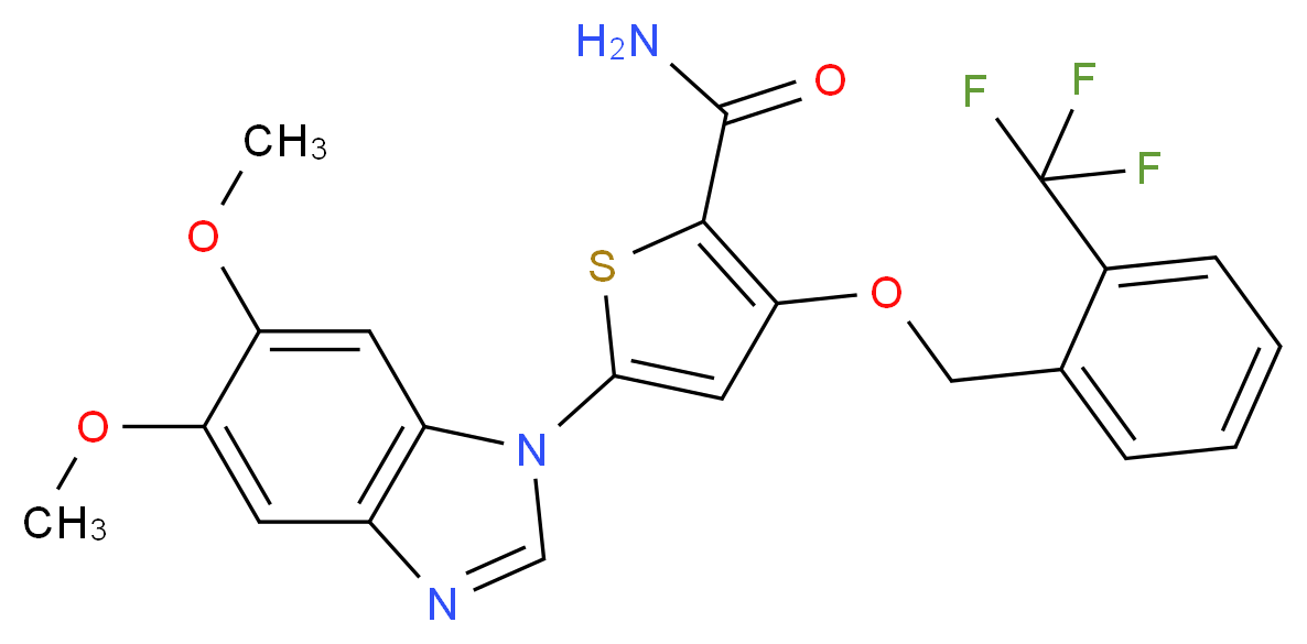 5-(5,6-dimethoxy-1H-1,3-benzodiazol-1-yl)-3-{[2-(trifluoromethyl)phenyl]methoxy}thiophene-2-carboxamide_分子结构_CAS_660868-91-7