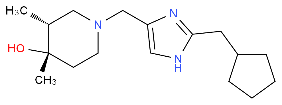 (3R*,4S*)-1-{[2-(cyclopentylmethyl)-1H-imidazol-4-yl]methyl}-3,4-dimethylpiperidin-4-ol_分子结构_CAS_)