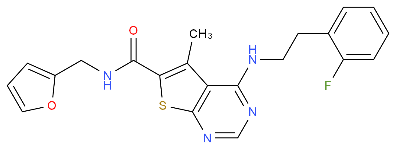 4-{[2-(2-fluorophenyl)ethyl]amino}-N-(2-furylmethyl)-5-methylthieno[2,3-d]pyrimidine-6-carboxamide_分子结构_CAS_)
