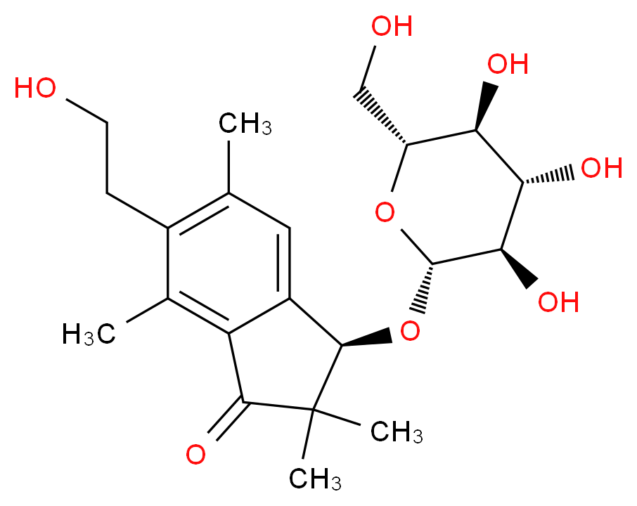 (3R)-6-(2-hydroxyethyl)-2,2,5,7-tetramethyl-3-{[(2R,3R,4S,5S,6R)-3,4,5-trihydroxy-6-(hydroxymethyl)oxan-2-yl]oxy}-2,3-dihydro-1H-inden-1-one_分子结构_CAS_84299-80-9