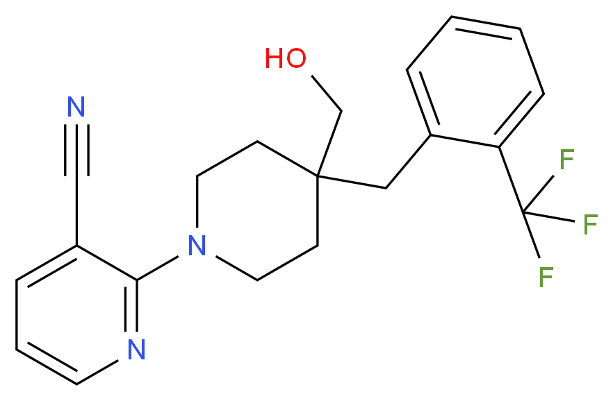 2-{4-(hydroxymethyl)-4-[2-(trifluoromethyl)benzyl]piperidin-1-yl}nicotinonitrile_分子结构_CAS_)
