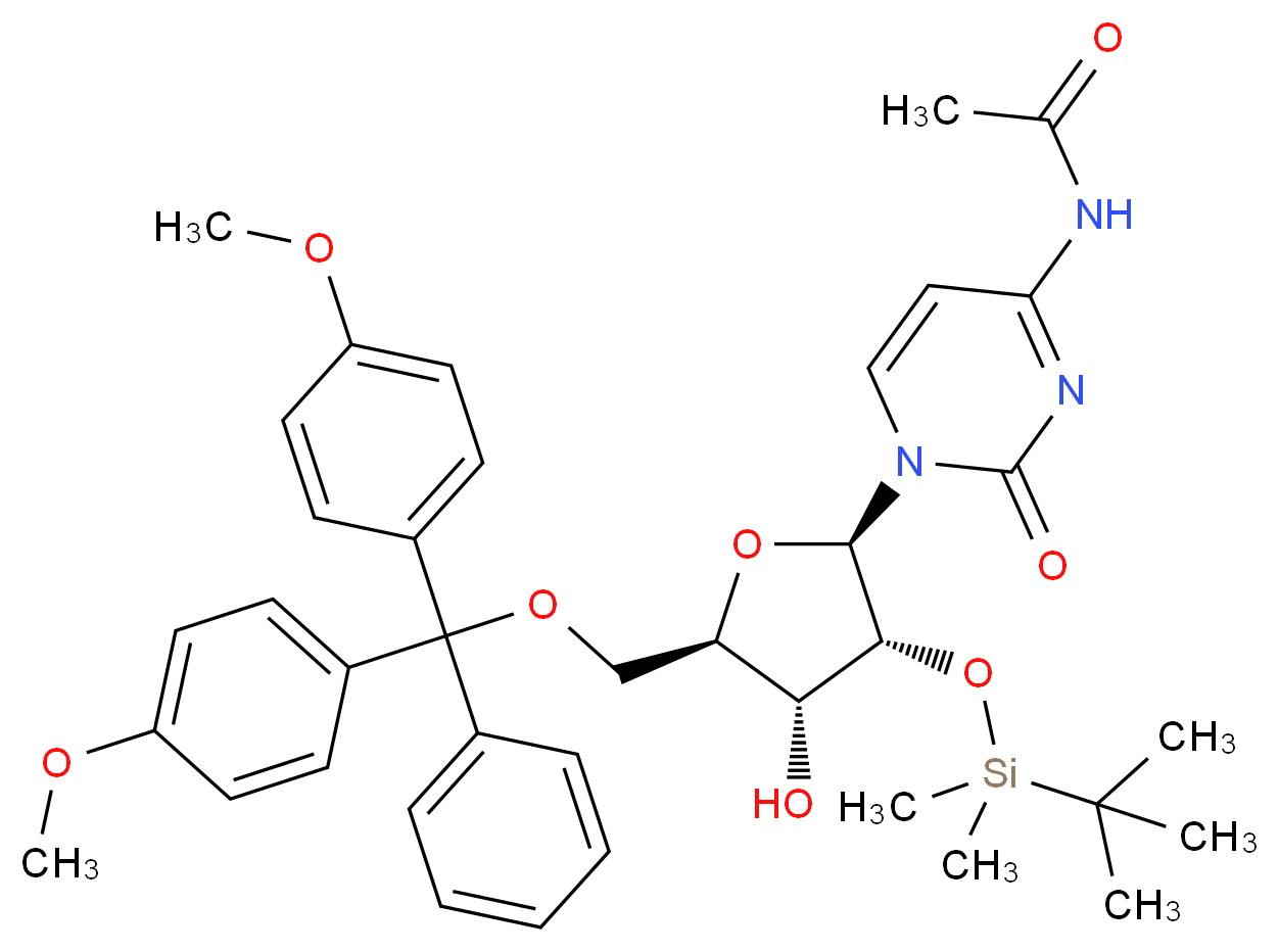 N-{1-[(2R,3R,4R,5R)-5-{[bis(4-methoxyphenyl)(phenyl)methoxy]methyl}-3-[(tert-butyldimethylsilyl)oxy]-4-hydroxyoxolan-2-yl]-2-oxo-1,2-dihydropyrimidin-4-yl}acetamide_分子结构_CAS_121058-85-3