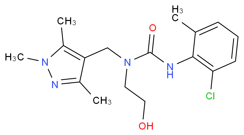 N'-(2-chloro-6-methylphenyl)-N-(2-hydroxyethyl)-N-[(1,3,5-trimethyl-1H-pyrazol-4-yl)methyl]urea_分子结构_CAS_)
