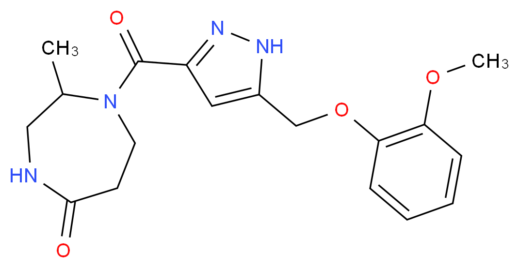 1-({5-[(2-methoxyphenoxy)methyl]-1H-pyrazol-3-yl}carbonyl)-2-methyl-1,4-diazepan-5-one_分子结构_CAS_)