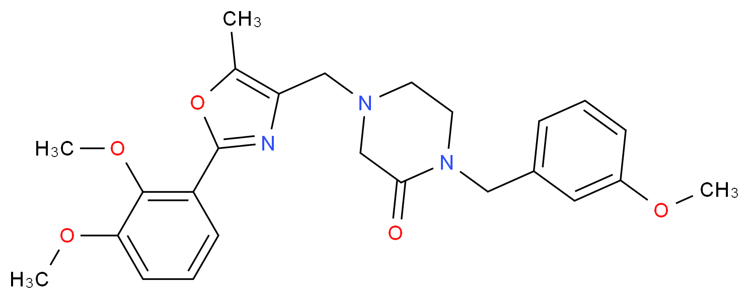 4-{[2-(2,3-dimethoxyphenyl)-5-methyl-1,3-oxazol-4-yl]methyl}-1-(3-methoxybenzyl)-2-piperazinone_分子结构_CAS_)