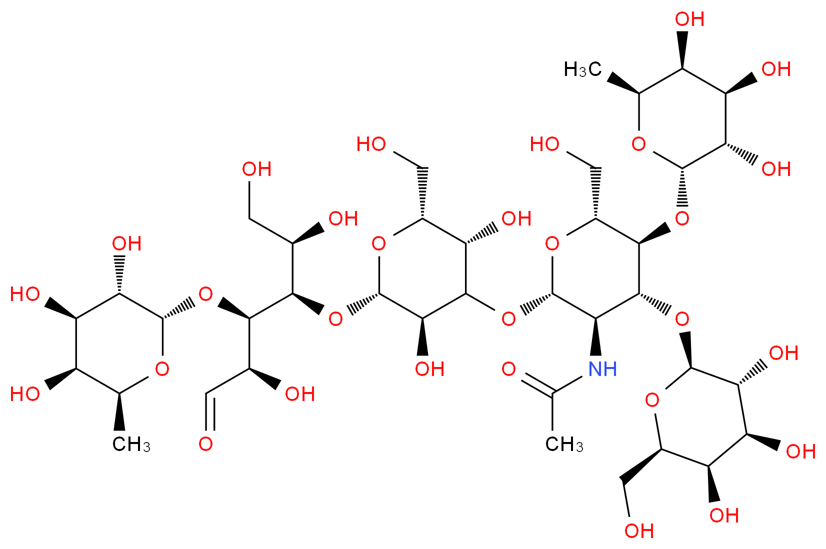 N-[(2S,3R,4R,5S,6R)-2-{[(2R,3S,5R,6S)-3,5-dihydroxy-2-(hydroxymethyl)-6-{[(2R,3R,4R,5R)-1,2,5-trihydroxy-6-oxo-4-{[(2S,3S,4R,5S,6S)-3,4,5-trihydroxy-6-methyloxan-2-yl]oxy}hexan-3-yl]oxy}oxan-4-yl]oxy}-6-(hydroxymethyl)-4-{[(2R,3R,4S,5R,6R)-3,4,5-trihydroxy-6-(hydroxymethyl)oxan-2-yl]oxy}-5-{[(2S,3S,4R,5S,6S)-3,4,5-trihydroxy-6-methyloxan-2-yl]oxy}oxan-3-yl]acetamide_分子结构_CAS_62258-12-2