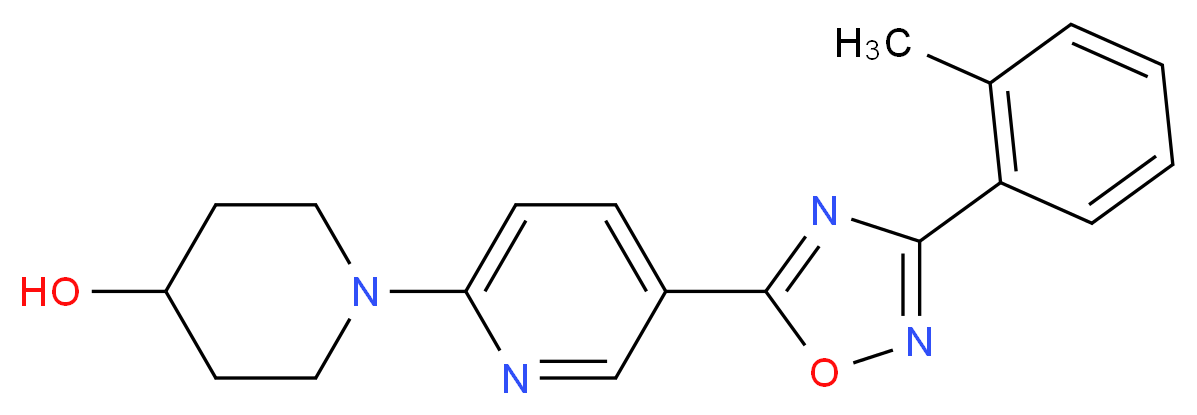 1-{5-[3-(2-methylphenyl)-1,2,4-oxadiazol-5-yl]-2-pyridinyl}-4-piperidinol_分子结构_CAS_)
