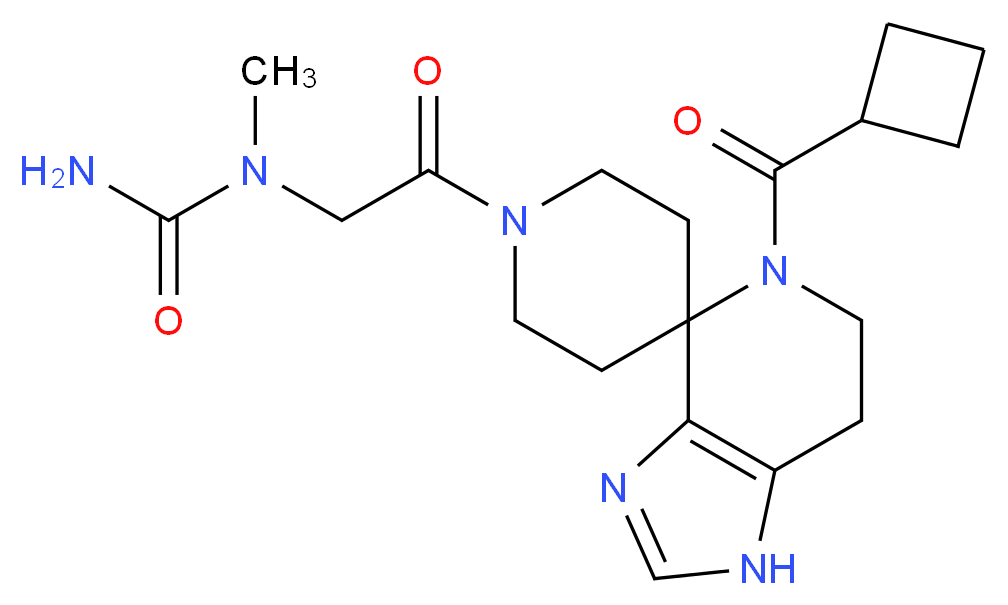 N-{2-[5-(cyclobutylcarbonyl)-1,5,6,7-tetrahydro-1'H-spiro[imidazo[4,5-c]pyridine-4,4'-piperidin]-1'-yl]-2-oxoethyl}-N-methylurea _分子结构_CAS_)