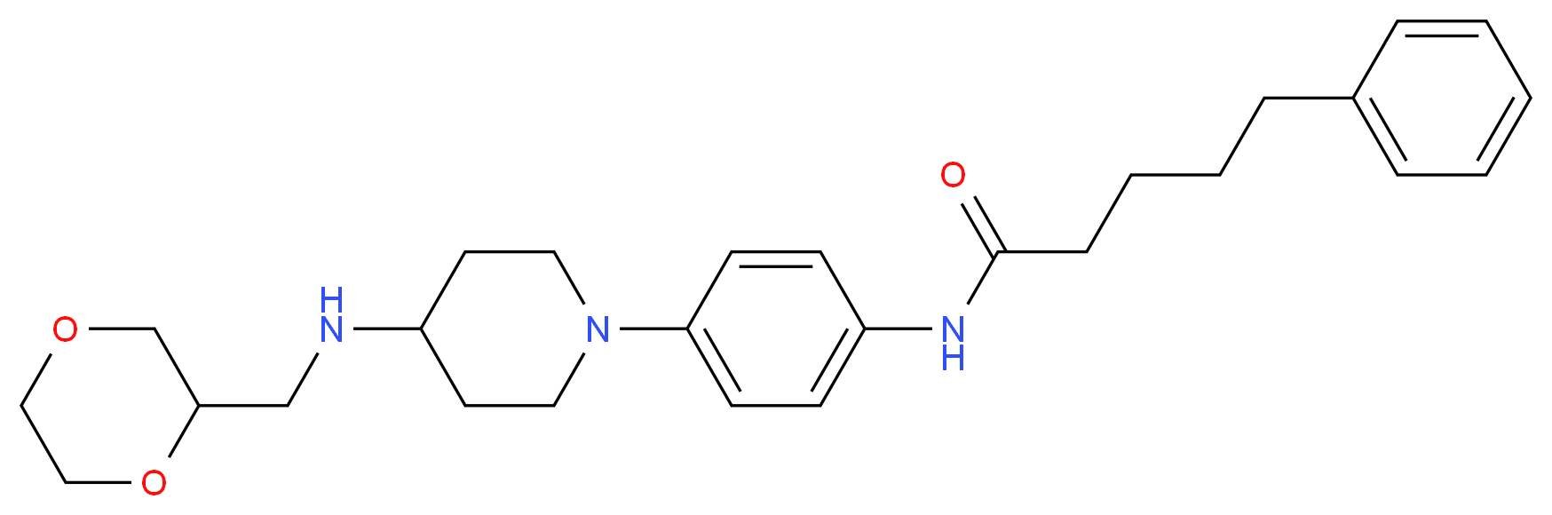 N-(4-{4-[(1,4-dioxan-2-ylmethyl)amino]-1-piperidinyl}phenyl)-5-phenylpentanamide_分子结构_CAS_)