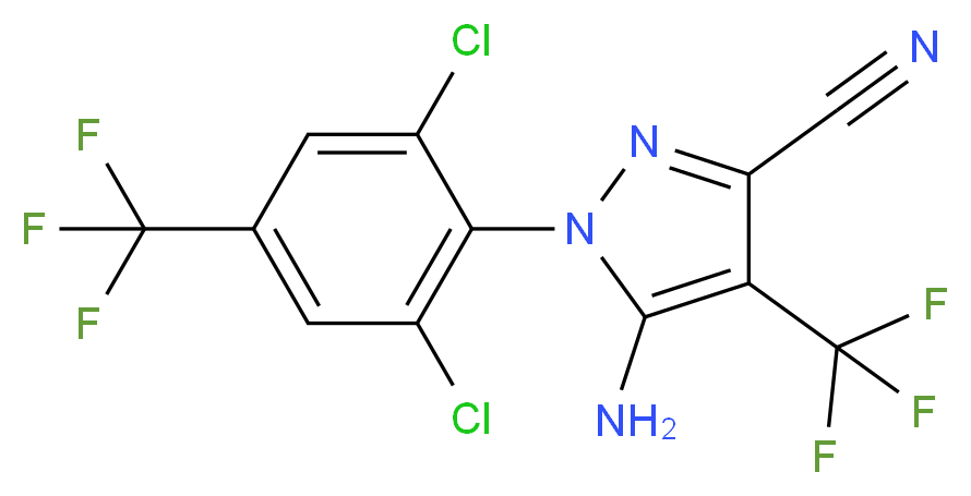 5-amino-1-[2,6-dichloro-4-(trifluoromethyl)phenyl]-4-(trifluoromethyl)-1H-pyrazole-3-carbonitrile_分子结构_CAS_205650-65-3