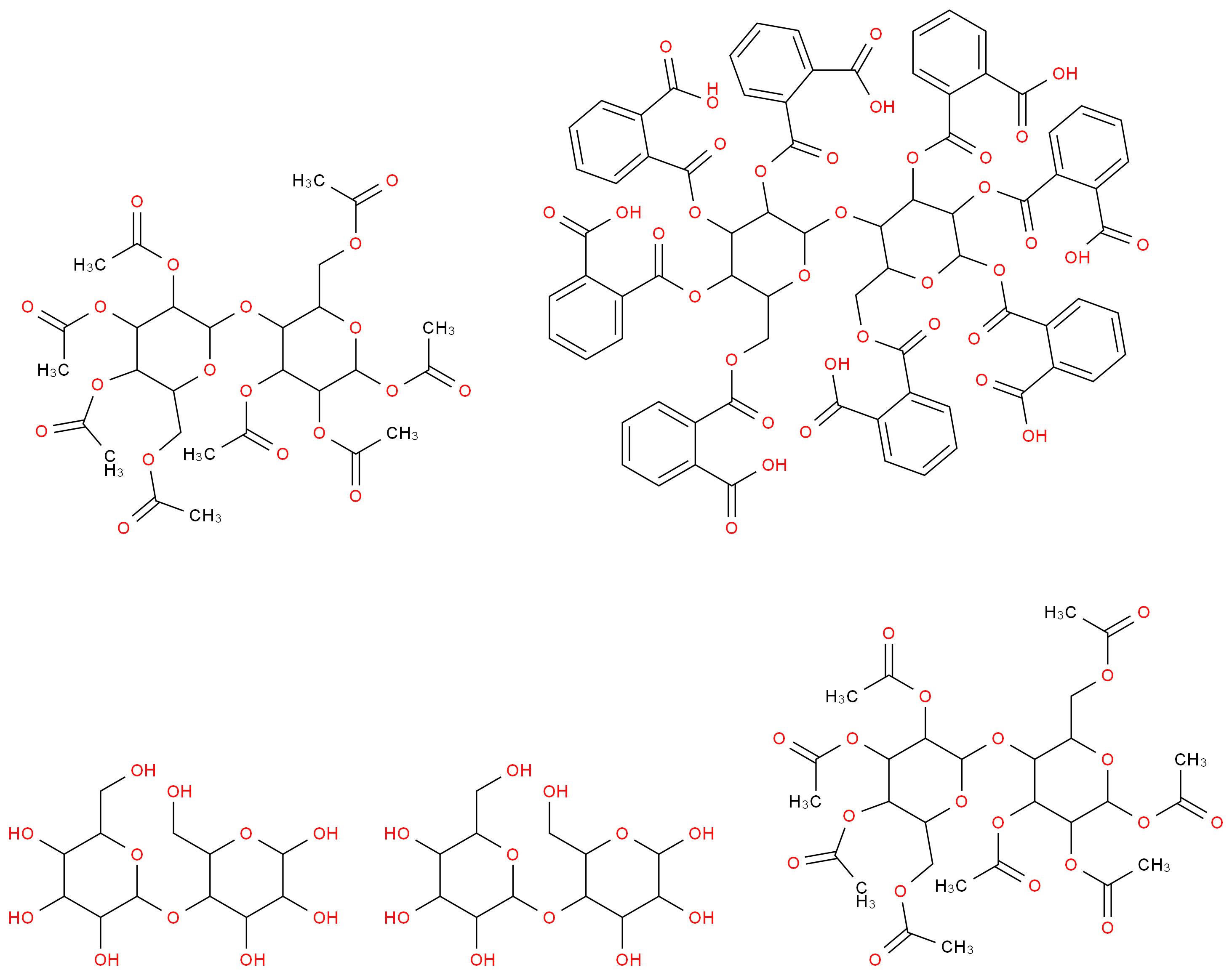 bis(2-(hydroxymethyl)-6-{[4,5,6-trihydroxy-2-(hydroxymethyl)oxan-3-yl]oxy}oxane-3,4,5-triol) 2-({[4,5,6-tris(2-carboxybenzoyloxy)-3-{[3,4,5-tris(2-carboxybenzoyloxy)-6-[(2-carboxybenzoyloxy)methyl]oxan-2-yl]oxy}oxan-2-yl]methoxy}carbonyl)benzoic acid bis([4,5,6-tris(acetyloxy)-3-{[3,4,5-tris(acetyloxy)-6-[(acetyloxy)methyl]oxan-2-yl]oxy}oxan-2-yl]methyl acetate)_分子结构_CAS_9004-38-0