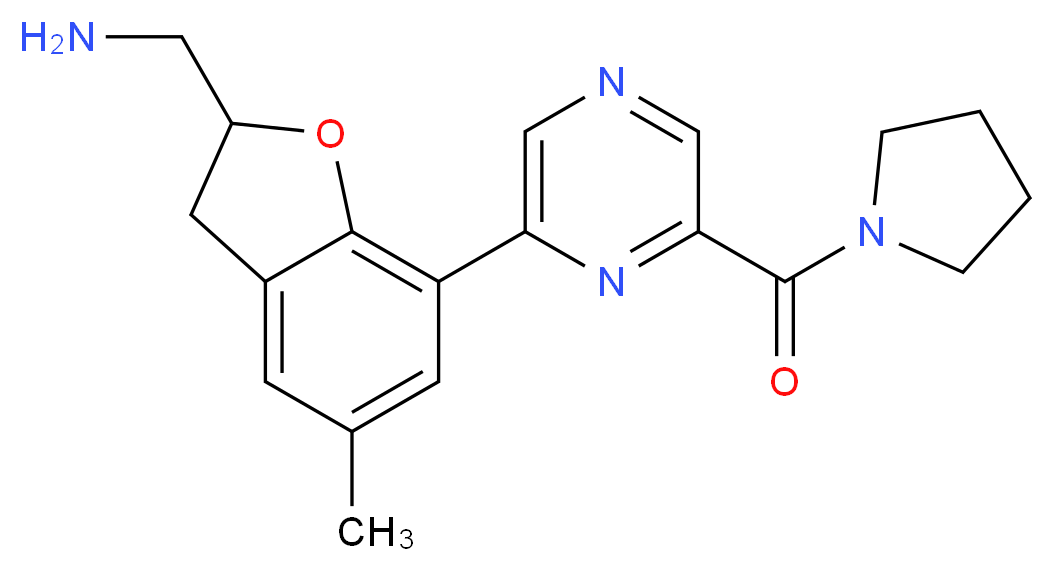 ({5-methyl-7-[6-(pyrrolidin-1-ylcarbonyl)pyrazin-2-yl]-2,3-dihydro-1-benzofuran-2-yl}methyl)amine_分子结构_CAS_)