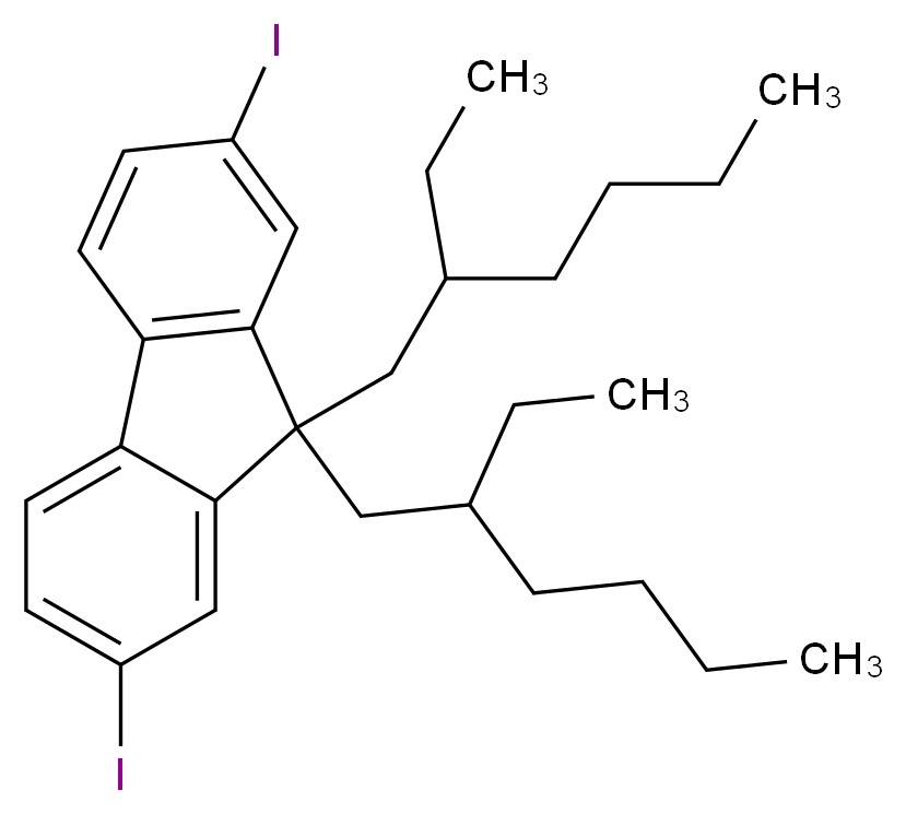 9,9-双(2-乙基己基)-2,7-二碘-9H-芴_分子结构_CAS_278176-08-2)