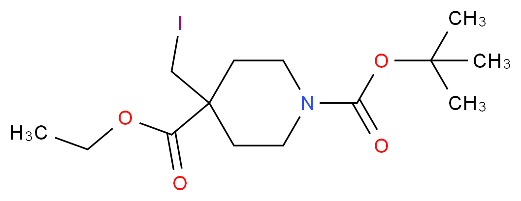 1-tert-butyl 4-ethyl 4-(iodomethyl)piperidine-1,4-dicarboxylate_分子结构_CAS_213013-98-0