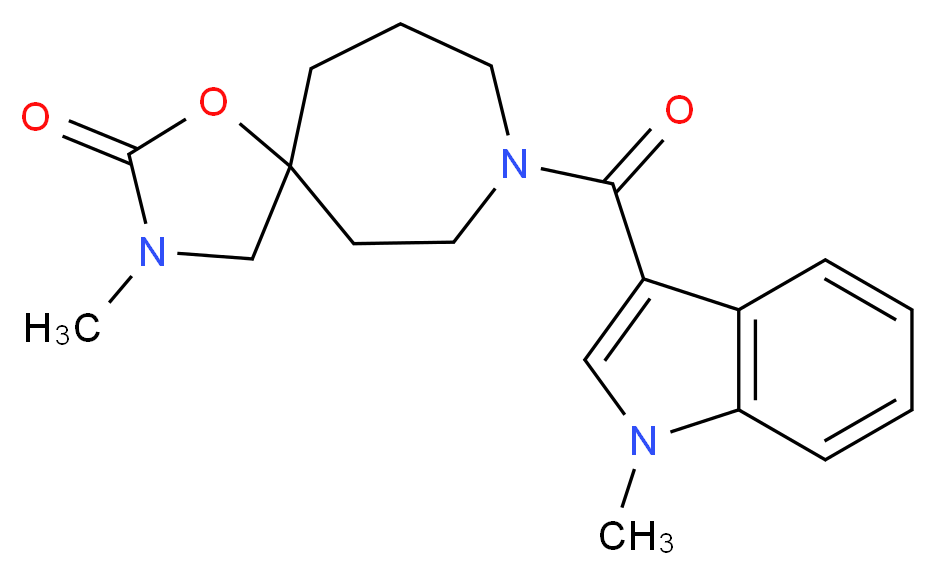 3-methyl-8-[(1-methyl-1H-indol-3-yl)carbonyl]-1-oxa-3,8-diazaspiro[4.6]undecan-2-one_分子结构_CAS_)