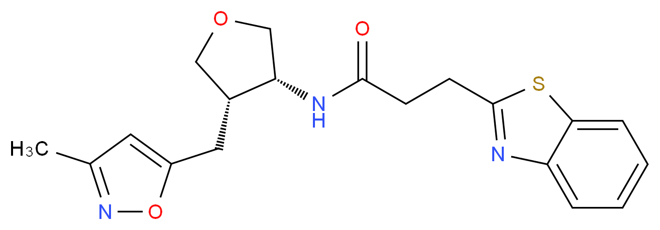 3-(1,3-benzothiazol-2-yl)-N-{(3R*,4S*)-4-[(3-methylisoxazol-5-yl)methyl]tetrahydrofuran-3-yl}propanamide_分子结构_CAS_)