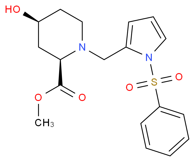 methyl (2R*,4S*)-4-hydroxy-1-{[1-(phenylsulfonyl)-1H-pyrrol-2-yl]methyl}piperidine-2-carboxylate_分子结构_CAS_)