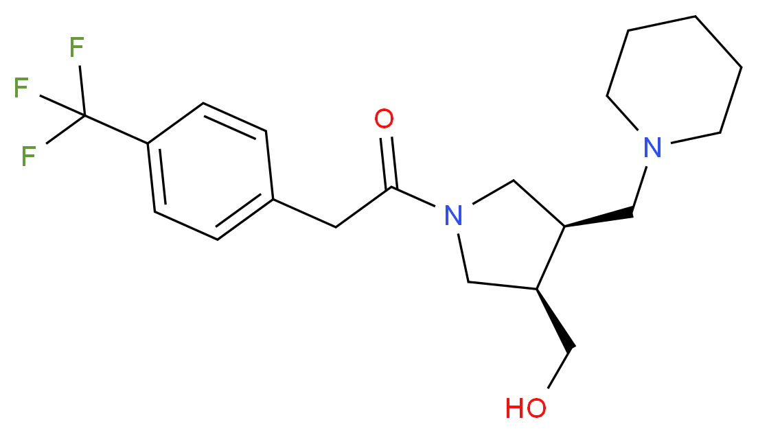 ((3R*,4R*)-4-(piperidin-1-ylmethyl)-1-{[4-(trifluoromethyl)phenyl]acetyl}pyrrolidin-3-yl)methanol_分子结构_CAS_)