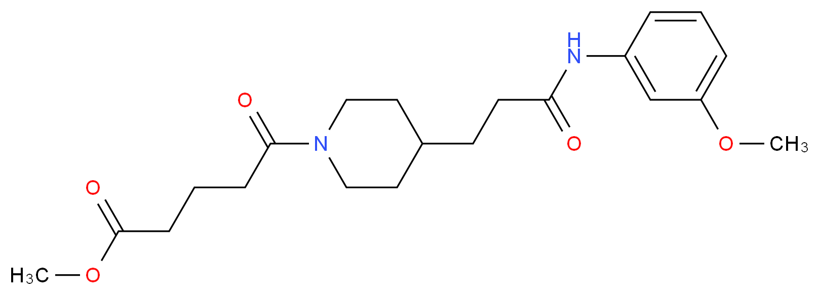 methyl 5-(4-{3-[(3-methoxyphenyl)amino]-3-oxopropyl}-1-piperidinyl)-5-oxopentanoate_分子结构_CAS_)