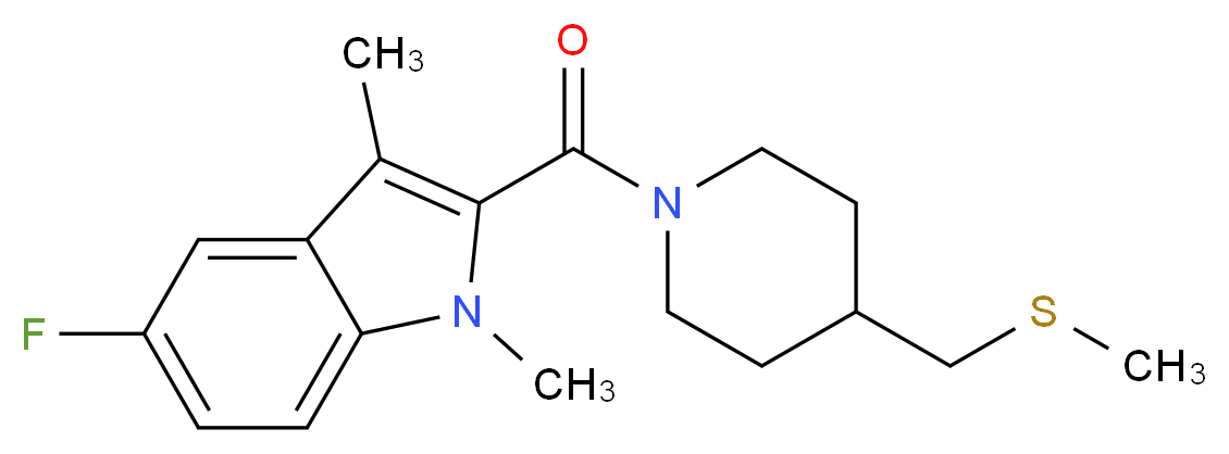 5-fluoro-1,3-dimethyl-2-({4-[(methylthio)methyl]piperidin-1-yl}carbonyl)-1H-indole_分子结构_CAS_)