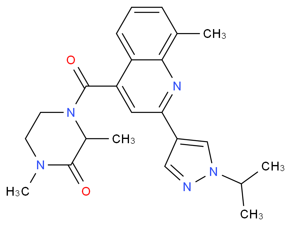 4-{[2-(1-isopropyl-1H-pyrazol-4-yl)-8-methylquinolin-4-yl]carbonyl}-1,3-dimethylpiperazin-2-one_分子结构_CAS_)