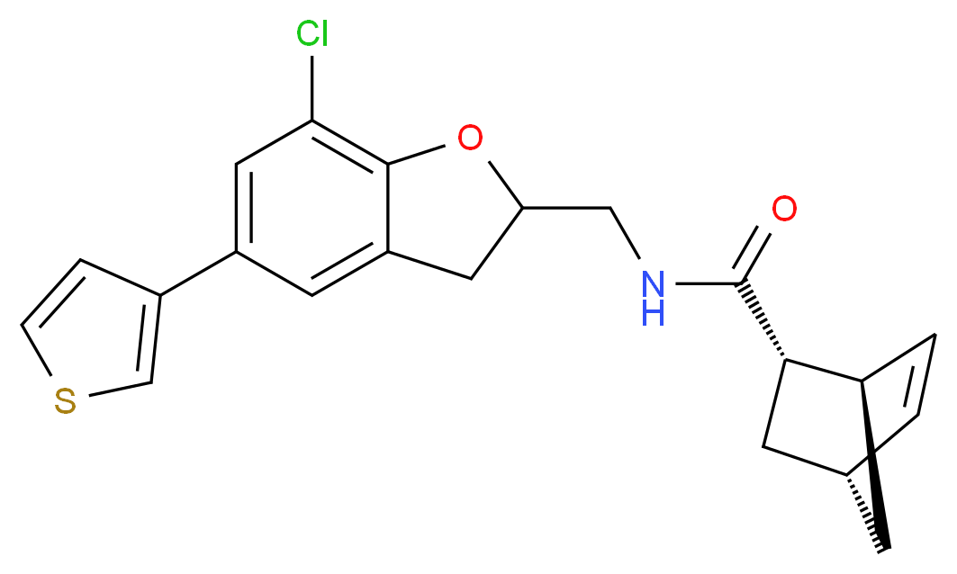 (1R*,2S*,4R*)-N-{[7-chloro-5-(3-thienyl)-2,3-dihydro-1-benzofuran-2-yl]methyl}bicyclo[2.2.1]hept-5-ene-2-carboxamide_分子结构_CAS_)