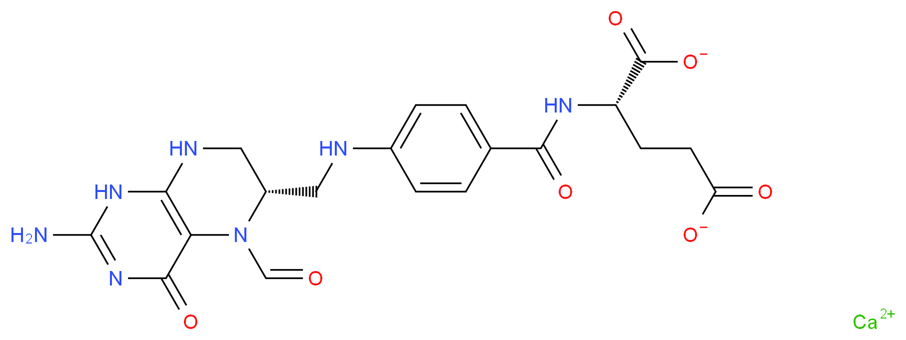 calcium (2S)-2-{[4-({[(6S)-2-amino-5-formyl-4-oxo-1,4,5,6,7,8-hexahydropteridin-6-yl]methyl}amino)phenyl]formamido}pentanedioate_分子结构_CAS_80433-71-2