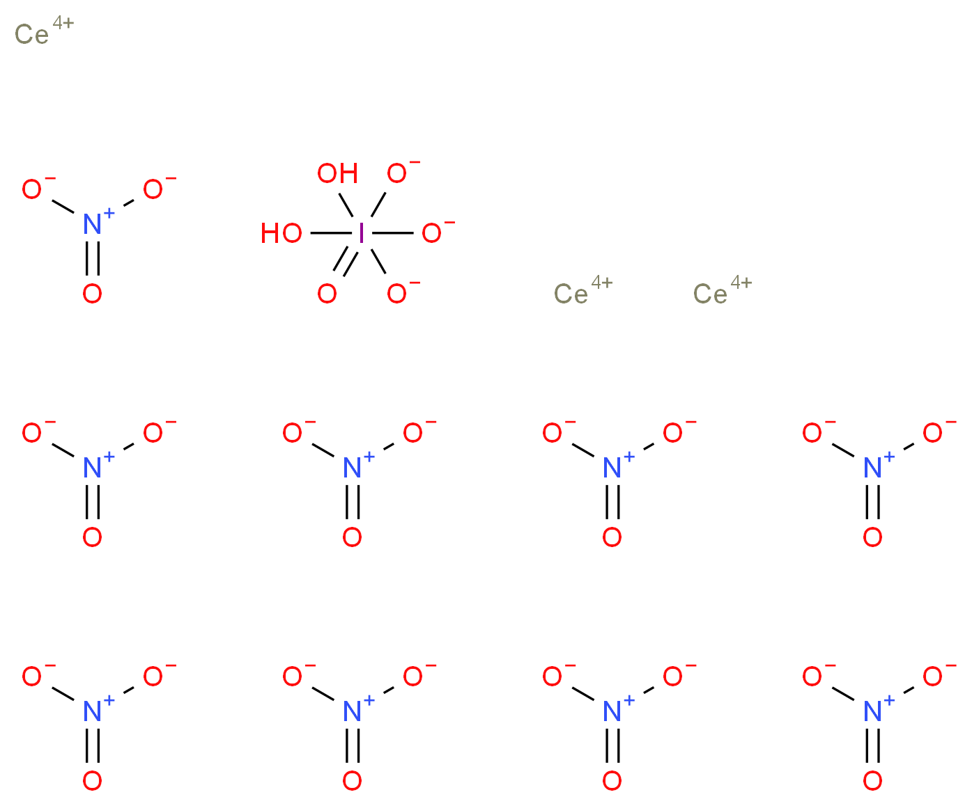 tris(λ<sup>4</sup>-cerium(4+) ion) (dihydroxydioxidoiodosyl)olate nonanitrate_分子结构_CAS_132-65-0