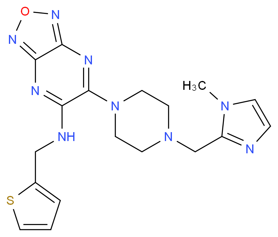 6-{4-[(1-methyl-1H-imidazol-2-yl)methyl]-1-piperazinyl}-N-(2-thienylmethyl)[1,2,5]oxadiazolo[3,4-b]pyrazin-5-amine_分子结构_CAS_)