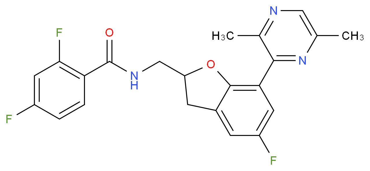 N-{[7-(3,6-dimethyl-2-pyrazinyl)-5-fluoro-2,3-dihydro-1-benzofuran-2-yl]methyl}-2,4-difluorobenzamide_分子结构_CAS_)