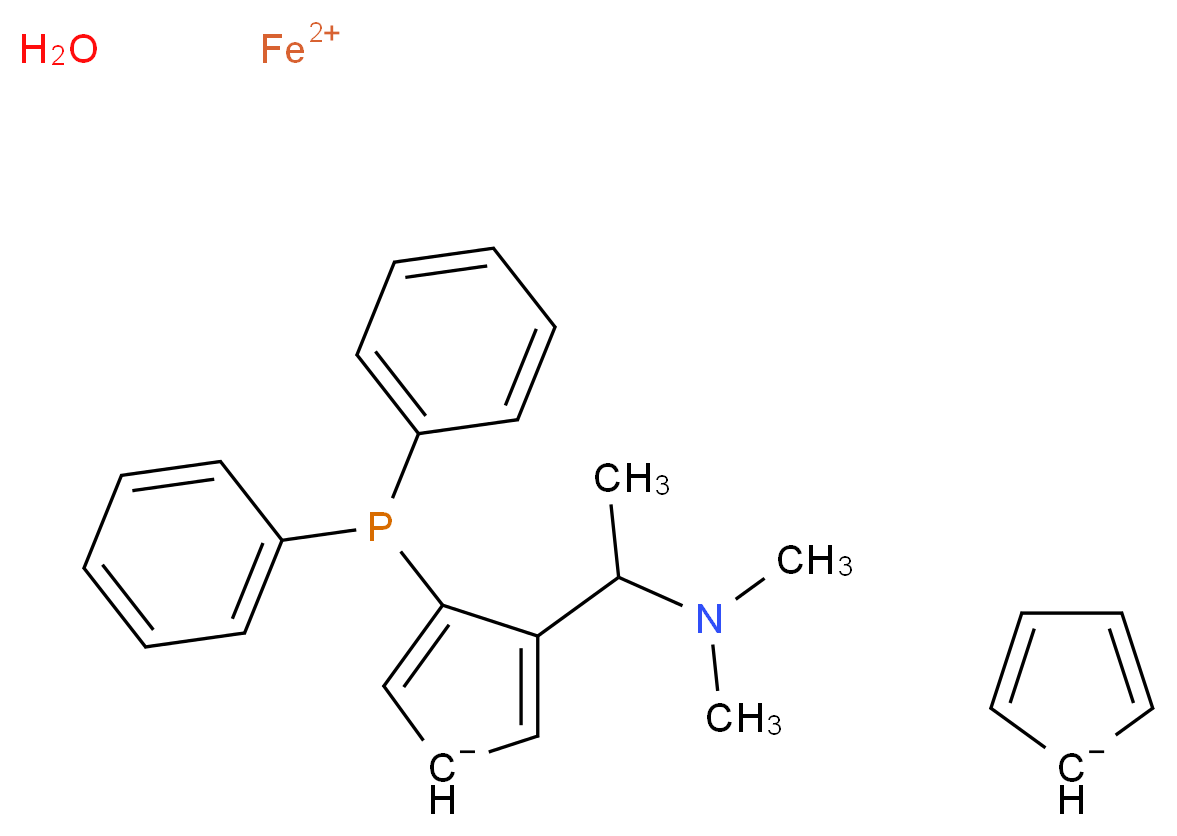 λ<sup>2</sup>-iron(2+) ion 3-[1-(dimethylamino)ethyl]-4-(diphenylphosphanyl)cyclopenta-2,4-dien-1-ide cyclopenta-2,4-dien-1-ide hydrate_分子结构_CAS_60816-98-0